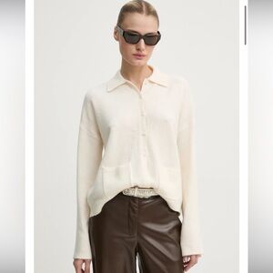 Abercrombie & Fitch Women’s Cream Collared Wool Blend Cardigan Sweater Size M